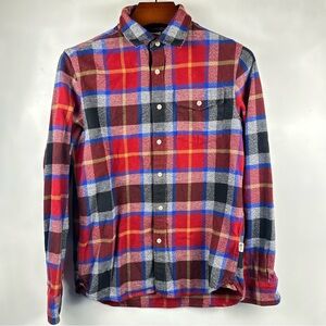 The North Face‎  Flannel Shirt Men's small Red Black Blue Plaid Long Sleeve
